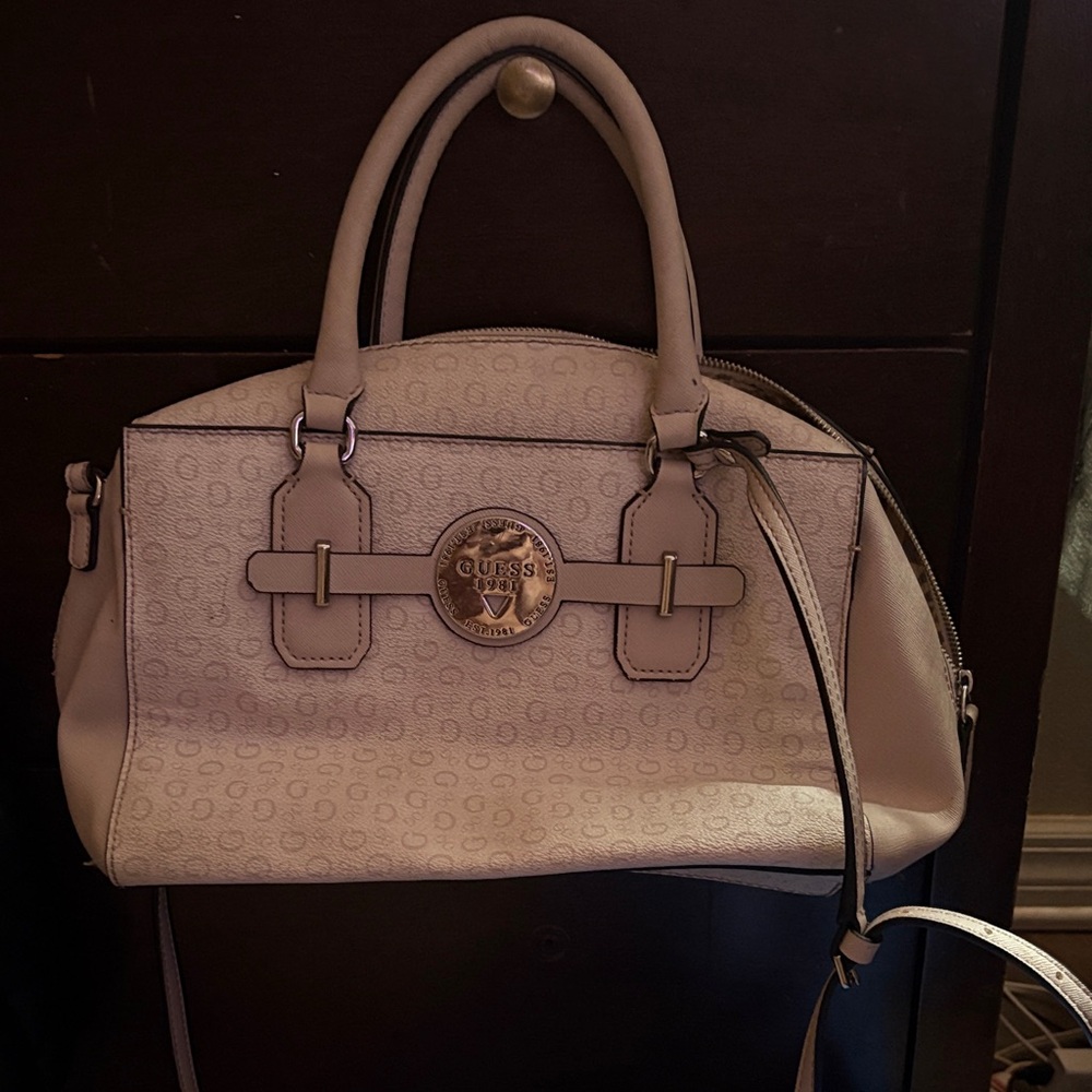 Guess Cream Satchel with silver Emblem